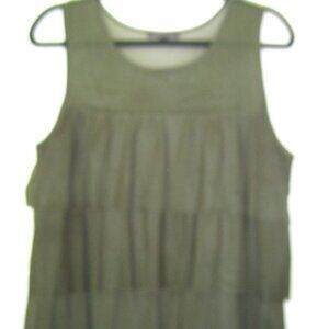 Signature Studio Ladies Size L Army Green Sleeveless Sheer Ruffled Top